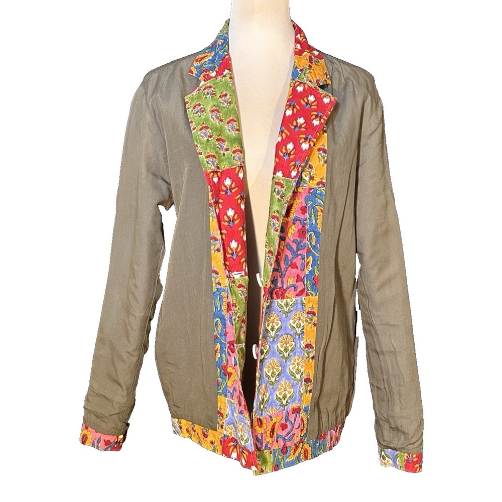 Vintage Boho Mod True Patchwork Lined Pockets Art to Wear Blazer Jacket Colorful - Picture 9 of 10